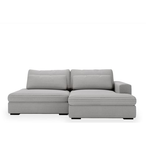 AYDA Canapé d'angle convertible avec coffre en velours gros côtelé gris clair - Angle droit (1/5)