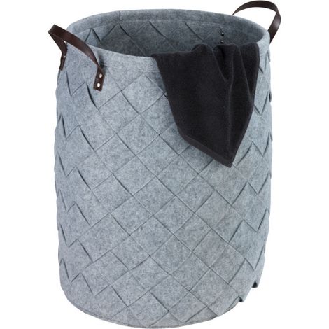 Panier à linge tressé Trovo, panier à linge sale avec poignée de transport, grande capacité de rangement de 75L, Polyester effet feutre de haute qualité, Ø 40x60 cm, gris (1/5)