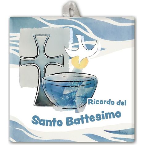 Ceramic tile representing the Eucharistic symbology of baptism in a gift box 10 x 10 cm (1/2)