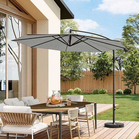 3M Banana Parasol Patio Umbrella Sun Shade Shelter with Fan-shaped Base, Light Grey (1/5)