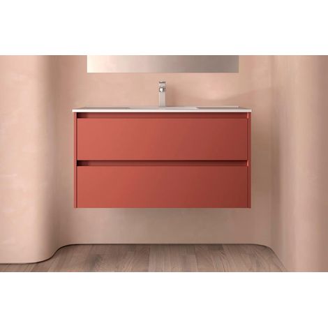Noja meuble sous-lavabo 1000 2 tiroirs + vasque Rouge Satin (1/4)