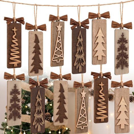 1 Pièce, Couleur Bois Naturel, Ornements de Sapin de Noël en Bois Rustiques, pour Fêtes, Sapin, Mur (1/5)