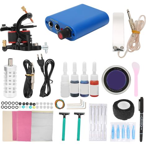Kit de tatouage professionnel bobines machine à tatouer avec cordon clip grommet pour débutant 90-265V prise UE (1/5)