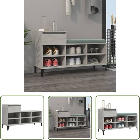 The Living Store Armoire à chaussures Gris béton 102x36x60 cm Bois d'ingénierie - Armoire À Chaussures - Rangements Chaussures - Meuble Chaussure - Rangement Maison - Mobilier Entrée (1/5)