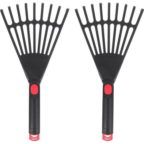 Set di 2 rastrelli da giardino manuali in plastica con impugnatura ergonomica, piccoli rastrelli per foglie, giardinaggio, coltivazione, smuovere il terreno e spargere pacciame (1/5)