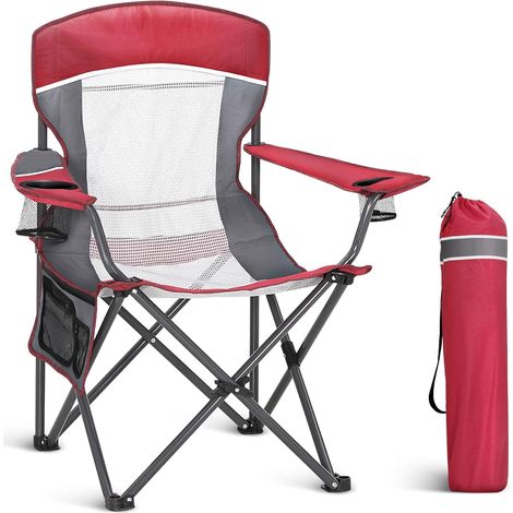 Chaise de camping portable pliable en maille avec porte-gobelet, sac de transport pour le camping, la pêche, la randonnée jusqu'à 150 kg (1/5)