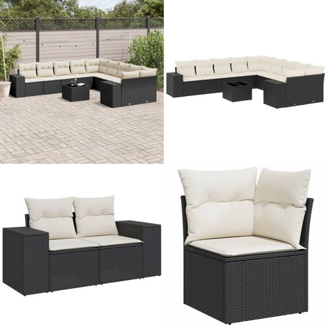 11-tlg. Garten-Sofagarnitur mit Kissen Schwarz Poly Rattan - Gartenmöbel Set - Esszimmergarnitur - Outdoor Möbel - Rattan Gartenmöbel - Lounge Garnitur - Home & Living (1/5)