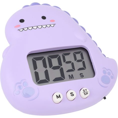 Minuteur pour enfants dinosaure mignon, grand écran LCD, alarme sonore, minuteur de cuisine numérique magnétique à compte à rebours pour la classe, la maison, les études et la cuisine, violet (1/5)