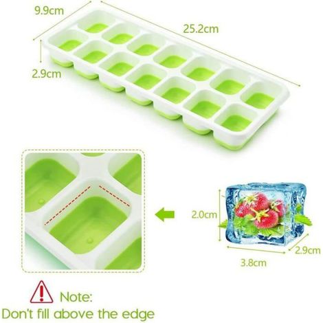 Moule à glaçons flexible 14 cubes avec couvercle amovible anti-fuite sans BPA, lot de 2 pièces pour congélateur (1/5)