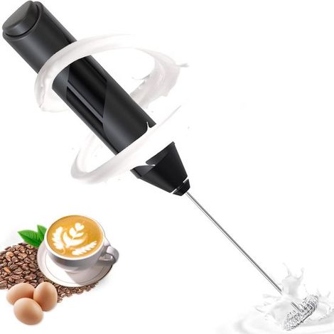 Montalatte portatile con funzione frusta, adatto per macchine da caffè, 3 velocità, funzionamento a batteria, colore nero. (1/5)