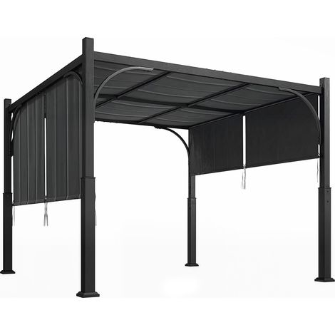 Pergola 3x3 m avec auvent coulissant tonnelle jardin structure acier extérieur gris anthracite (1/5)