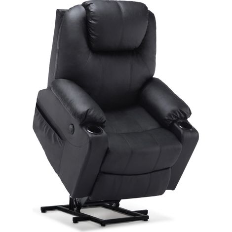 M MCombo elektrisch Aufstehhilfe Fernsehsessel Relaxsessel 7040 Massage Heizung elektrisch verstellbar USB-Anschluss (Schwarz-Kunstleder)