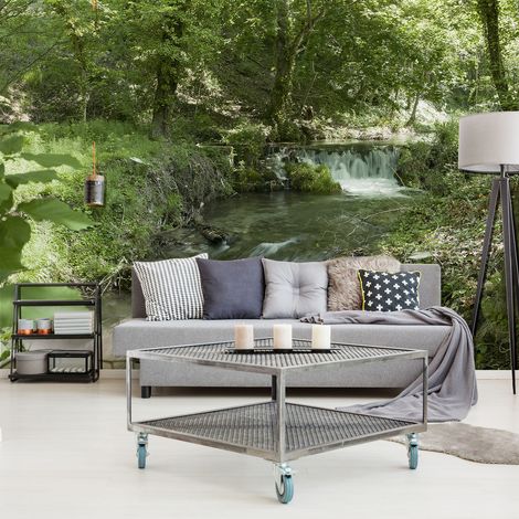 Papier peint intissé XXL Nature luxuriante, Bois et Ruisseau, 270 cm X 250 cm - Décor idéal pour votre intérieur. (1/3)