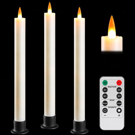 Lot de 3 bougies flambeaux LED blanches lisses 25,3 x 2,5 cm avec télécommande 3pk 30 × 10 × 3 cm 235 g – Livraison gratuite