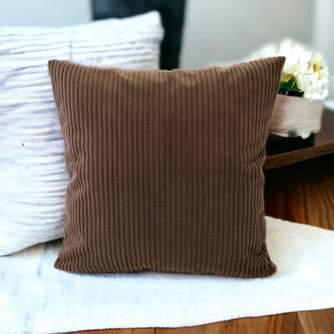 Federa decorativa a righe marrone scuro 65x65 cm (1/2)