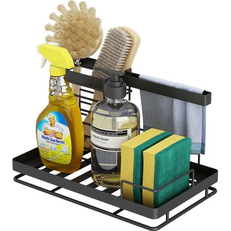 Sink Caddy Sponge Holder, Multifunctional Drying Basket Rack, Brush Holder Sink Candy Soap Holder for Kitchen RV Camper (Black) (1/4)