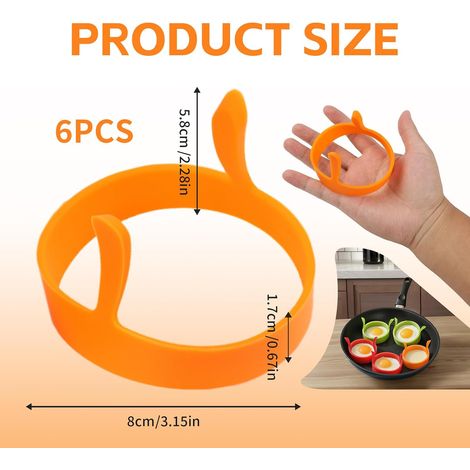 Lot de 6 cercles en silicone pour œufs au plat – Moules antiadhésifs ronds – Accessoires de cuisine ludiques, faciles à utiliser et à nettoyer (1/5)