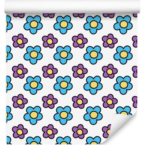 Carta da parati con fiori bianchi, grigio chiaro e turchese per soggiorno e camera da letto 50x1000 (1/5)