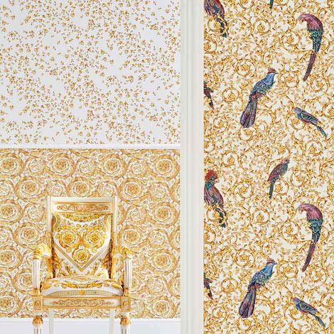 Elégant papier peint style baroque blanc & doré pour salon Tapisserie à motif fleur baroque pour couloir Papiers peints bureau motif (1/5)