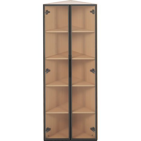 Vitrina esquinera de MDF efecto roble con LED y vidrio templado 62 x 35 x 160 cm (1/5)