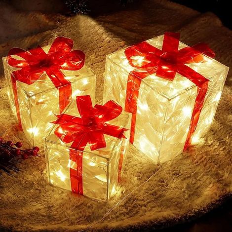 Accessoires pour sapin de Noël, décoration lumineuse de Noël, coffret cadeau, ornement lumineux pour sapin de Noël, décoration avec nœud, boîte lumineuse pour mariage, extérieur, jardin, maison et art (1/5)