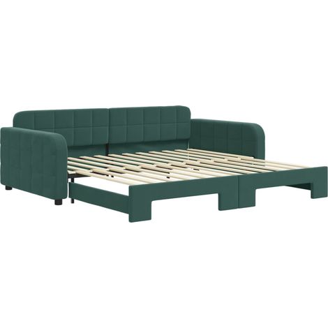 Lit simple,Lit adulte,Lit de jour avec gigogne sans matelas vert foncé 100x200 cm CFW945664 (1/5)