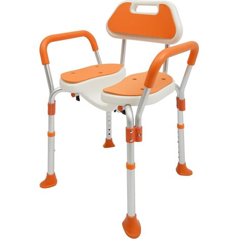 Sedia da doccia con braccioli e schienale, pieghevole, regolabile, piedini antiscivolo, per anziani, disabili e donne incinte