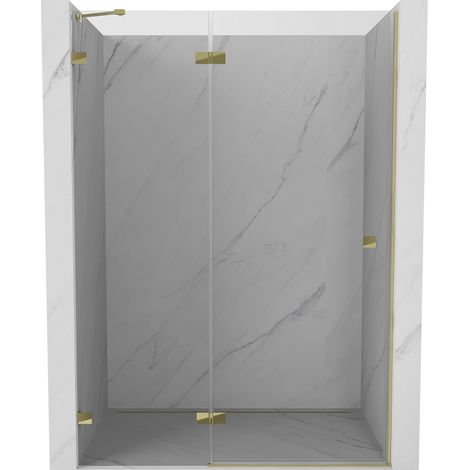 Porte de douche pivotante gauche Mexen Lunar 140 cm, transparente, dorée - 834-140-000-50-00-L (1/5)