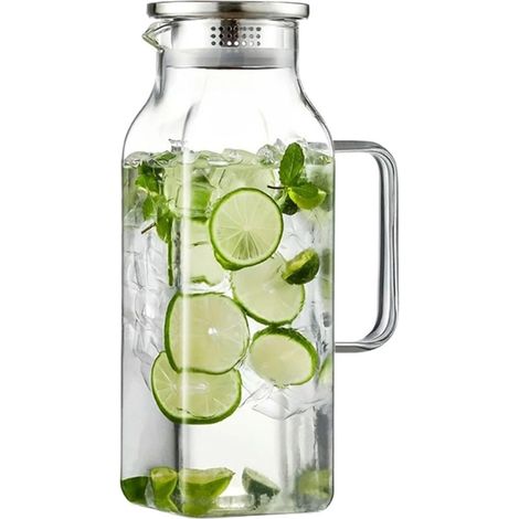 Grande caraffa in vetro da 2 litri con manico e coperchio, contenitore versatile Design elegante e resistente Per succhi di frutta, limonata, caffè, tè, frigorifero, picnic (1/5)