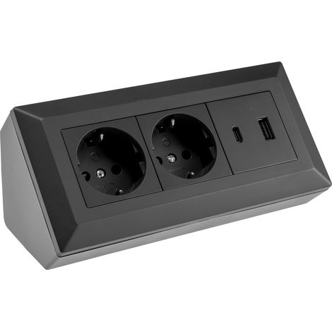 Bloc multiprise CHILITEC 23574, double, USB-A+C, 16A/250V, noir