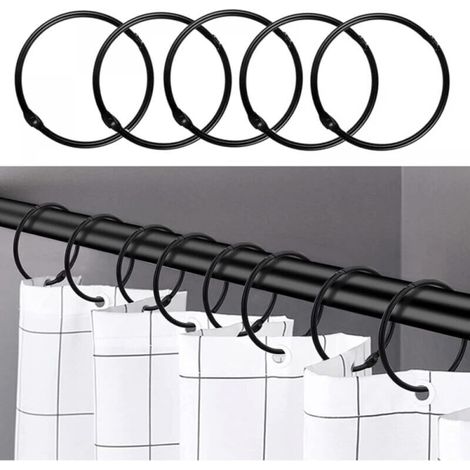Noir - 24 anneaux de rideau de douche, crochets de rideau de douche antirouille pour salle de bain, anneaux de rideau de douche ronds décoratifs et crochets de tringle de rideau de douche (1/4)