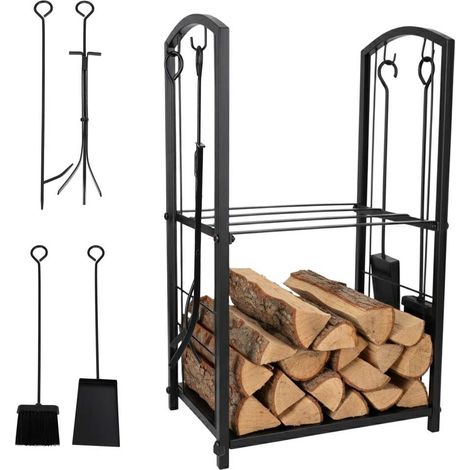 Range-bûches en métal avec 2 étagères, accessoires pour cheminée d'intérieur (1/5)