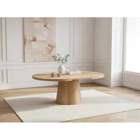 BOBOCHIC - Table à manger ronde extensible 130 à 180 cm SUGITON placage chêne massif Marron clair (1/5)