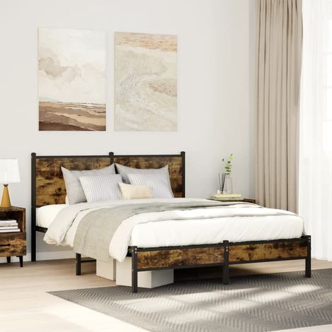 Cadre de lit en métal sans matelas-Structure de lit chêne fumé 140x190 cm 656608 (1/5)