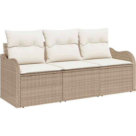 Garden Sofa Set with Storage 3 pcs Beige Poly rattan vidaXL