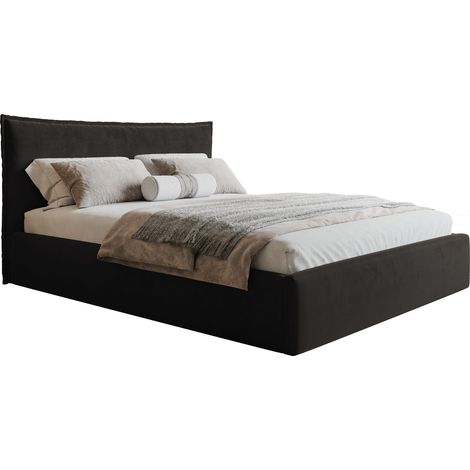 Emporius Lit rembourré coffre 160x200 Zenito Slim, tissu velours, tête de lit type coussin - noir (1/5)