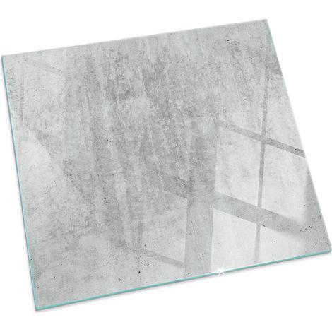 Plaque de sol en verre trempé sous cheminée protection parquet et plancher Texture béton brut Carrée 60x60 cm (1/5)