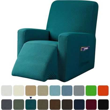 Housse extensible Subrtex pour fauteuil inclinable, une pièce, à motif quadrillé texturé et poches (1/4)