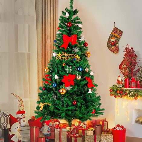 Hofuton Sapin de Noël Artificiel 6ft 180cm avec Décoration, Arbre de Noël 640 Branches Vertes, Montage Facile, Support en Fer, pour Chambre, Mariage, Fête de Noël (1/5)