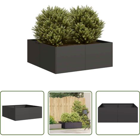 Garten - Pflanzkübel Schwarz 80x80x30 cm Stahl (1/5)