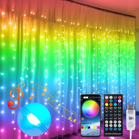 Guirlande Lumineuse Chambre, 3x3M Rideau Lumineux Couleur 300 LED, RGBIC 210 Modes APP avec Télécommande, Sync Musique Guirlandes USB pour Décoration Intérieur, Fenêtre,Mariage