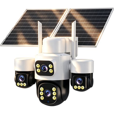 Caméra de surveillance solaire 4G extérieure AOV, 4 objectifs et 3 modules PTZ, vision panoramique 360°, 20 MP Ultra HD, zoom 12x, vision nocturne, fonctionnement 24 h/24, application HiEasy, version (1/5)