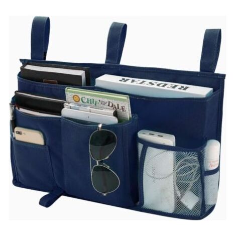 Bleu marine - Sac de rangement pour lit superposé, sac de rangement suspendu, 8 poches, convient aux lits de dortoir, aux lits d'hôpital et aux barrières de lit bébé, tissu Oxford 600D (1/4)