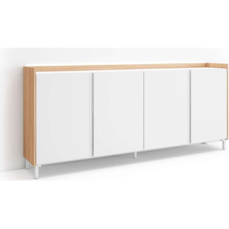 Aparador Alfarnatejo-01 de 207x91x35 cm con 4 puertas, LED, color blanco y roble soft (1/4)