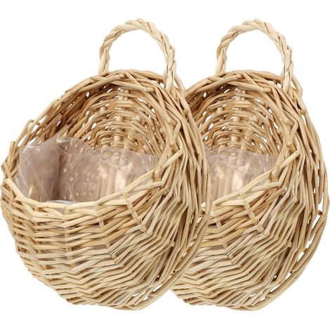 Lot de 2 paniers muraux tressés avec poignées – Cache-pots muraux pour plantes et rangement (1/5)