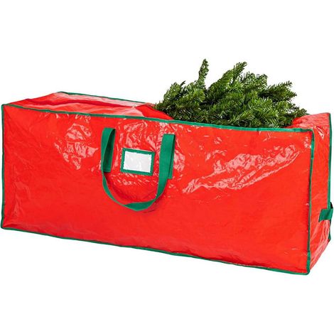 Sac De Rangement Pour Arbre De Noël - Jusqu À 275 Cm - Matière Étanche Et Robuste - Fermeture Éclair Double - Poignées De Transport - Rouge (1/5)