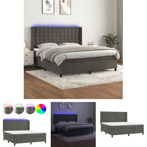 Boxspringbett mit Matratze & LED Bett für Erwachsene Schlafzimmerbett Dunkelgrau 160x200 cm Samt NGIVN8582946 BonneVie (1/5)