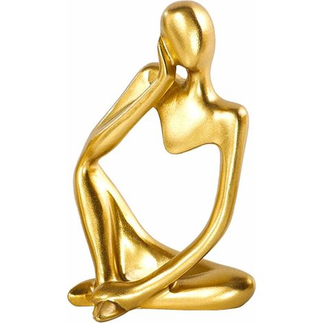 Statue du penseur décoration dorée art abstrait sculpture en résine dorée décoration des étagères de bureau dans le salon familial sculpture Collectible, grande idée de cadeau (à droite, or) (1/4)