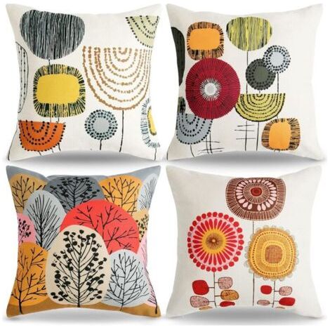 CCYKXAA 4 PCS Housse de Coussin 45 x 45 Bohémien Abstrait Fleur Coussin Quatre Saisons Coussin Canapé Rouge Taie d'oreiller Lin (1/4)