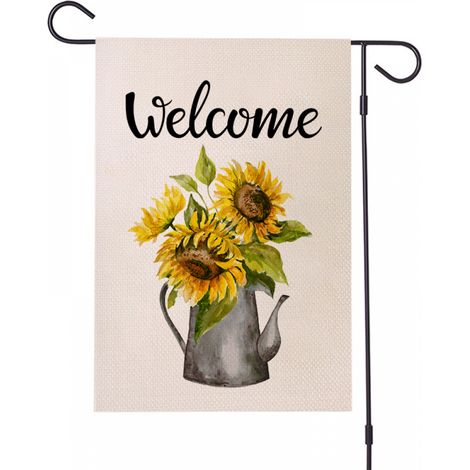 Drapeau de jardin de bienvenue double face, en toile de jute, pour l'été et l'automne, style ferme, décoration extérieure, petit drapeau de jardin 47 x 32 cm (1/3)